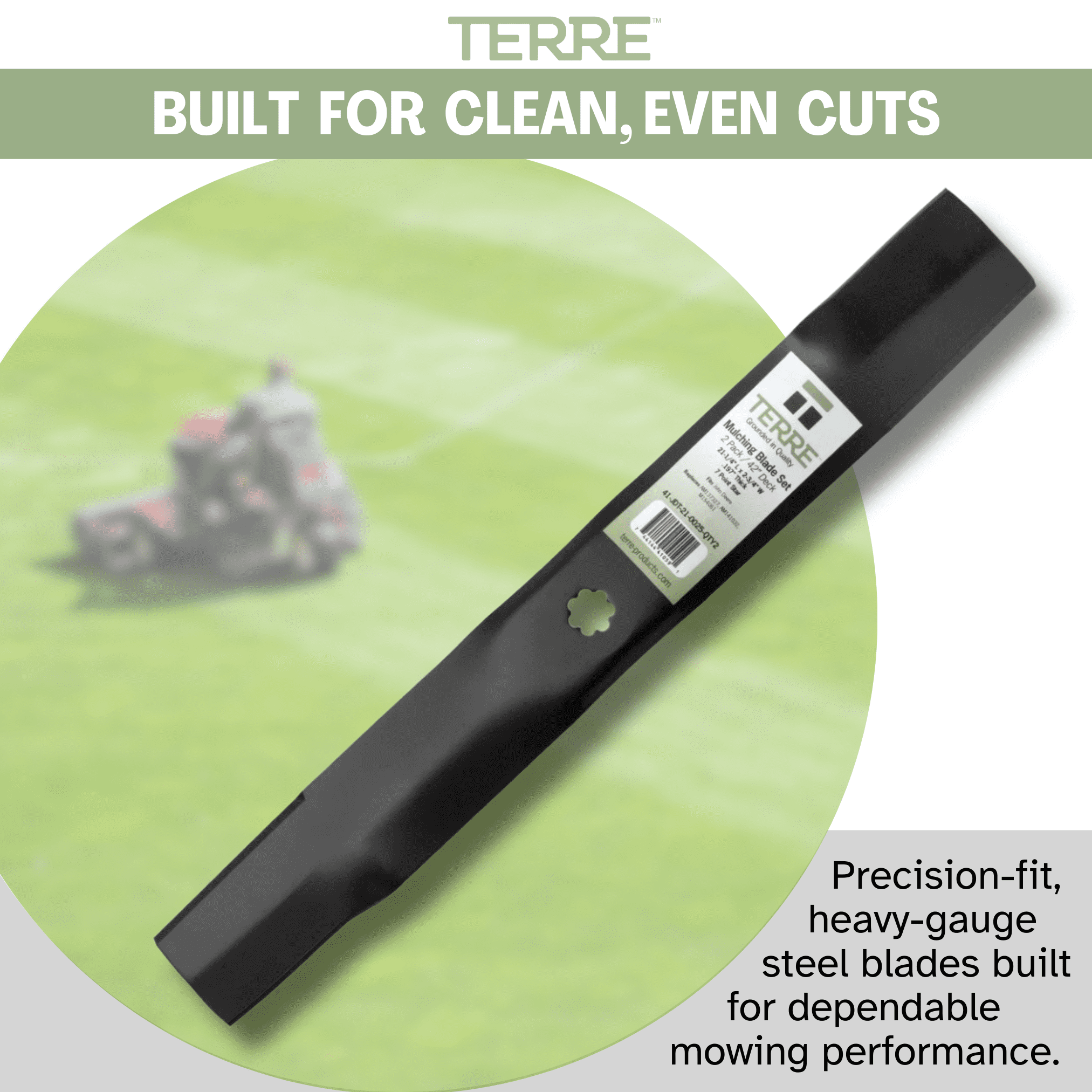 Terre Products, 2 Pack Mulching Lawn Mower Blades, 42 Inch Deck, Compatible with John Deere, Replacement for AM137327, AM141032, M154061
