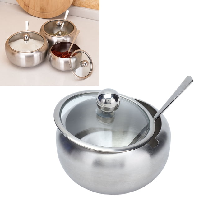 Sugar Bowl, Inbuilt Spoon Salt Container Rustproof Durable Easy Cleaning for Restaurant for Hotel for Home