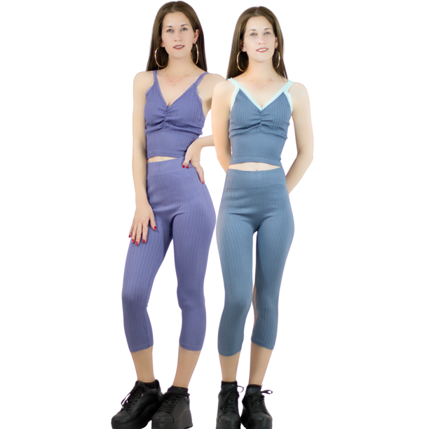 Set De 2 Conjuntos Deportivos Mujer Unitalla Capri Y Top Stretch Fit