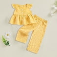 thumbnail image 2 of vigerkar Toddler Baby Girl Clothes Ribbed Knit Sleeveless Tank Top & Bow Plaid Pants 2 Piece Spring Summer Outfit Set 6M-5T (Yellow, 12-18 Months), 2 of 6