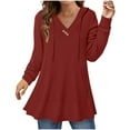 thumbnail image 3 of BXINGOHAI Women's V Neck Hoodies Long Sleeve Sweatshirt Drawstring Pullover Tops with Pocket Wine,M, 3 of 7