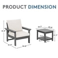 thumbnail image 4 of JUSTLET 3 Pieces HDPE Patio Furniture Set, Outdoor Patio Conversation Sets with Thick Cushion, 2 Armchair, 1 Side Table for Balcony, Backyard, Poolside, Porch, Grey Frame with Khaki Cushion, 4 of 8