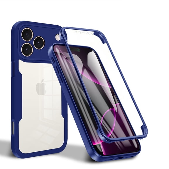 for iPhone 18 Pro Max Case with Built-in Screen Protector, Clear Shockproof Slim Full Body Protection Soft TPU Bumper Dual Layer Rugged Case Cover for iPhone 18 Pro Max, Blue