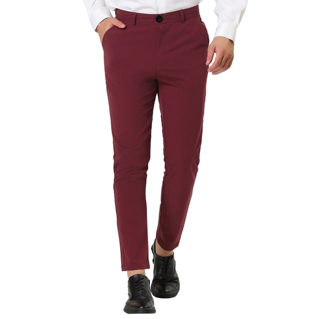INSPIRE CHIC Vestido de hombre Chino Slim Fit Stretch Flat Front Color sólido Pantalones de negocios borgoXXL