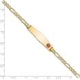 thumbnail image 4 of 14K Yellow Gold Semi-solid Medical Soft Diamond Shape Red Enamel Figaro ID Bracelet - 7", 4 of 6