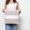 thumbnail image 3 of Throw Pillow Covers 24x24 Inch, Pink Striped Decorative Pillow Cases for Couch Sofa Bed, Multicolor Grey White Horizontal Stripes Cotton Linen Square Home Decor Pillowcases with Hidden Zipper, 3 of 7