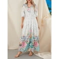 thumbnail image 3 of SUNSIOM Robe Longue pour Femmes, Élégante Manches Courtes Col en V Imprimé Fleur/graphique Robe Ample d'Été Décontractée, 3 of 6