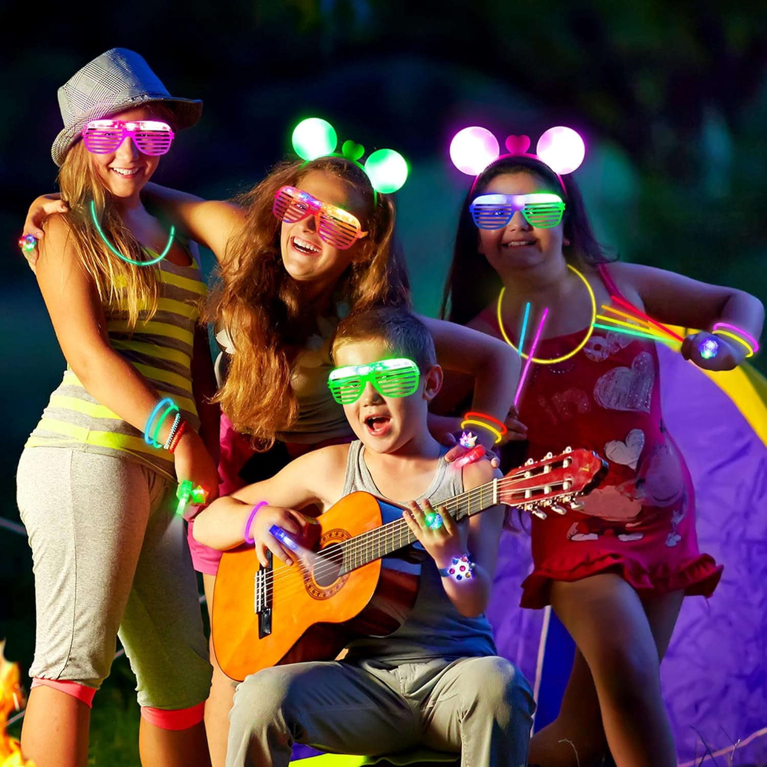 Mocoosy 103PCS Glow in the Dark Party Supplies Light Up Toys Dance Party Favors for Kids, Carnival Neon Toys Bulk Party Pack With Glow Sticks, Glasses, LED Bracelets, Finger Lights, Ring, Headbands