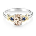 thumbnail image 3 of Gem Stone King 925 Silver and 10K Yellow Gold Peach Morganite and Blue Created Sapphire Ring for Women (1.09 Ct tw, Gemstone Birthstone, Size 7), 3 of 6