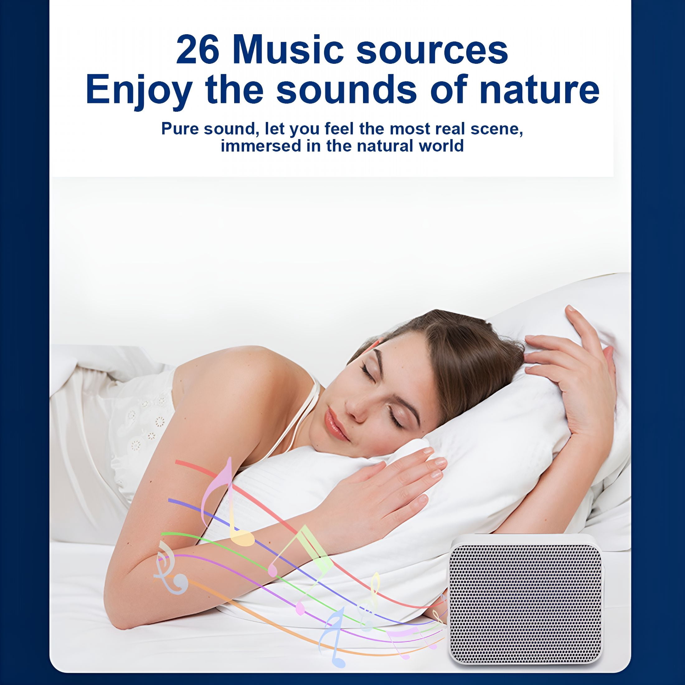 GJX Smart White Noise Machine,Stress Relief Sleep Aid for Adults,3-In-1 Sound Therapy with Music&Nature Sounds,Compact Portable Bedside Sleeper for Home,Office,And Travel White
