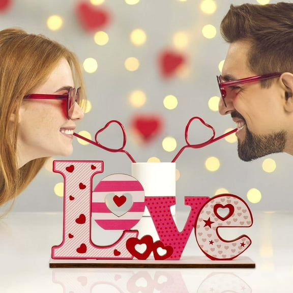 Kraoden Valentines Day Decor Love Tabletop Centerpiece Signs, Valentines Day Deacor Wooden Table Sign, Romantic Valentines Day Decorations for the Home Table Decor Valentines Day Gifts