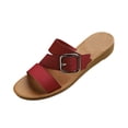 thumbnail image 2 of Samdudou Womens Casual Shoes Open Toe Flat Slide Sandals Triple Asymmetrical Thin Straps Single Metallic Square Buckle Detail Slip On Everyday Walking Footwear, 2 of 9