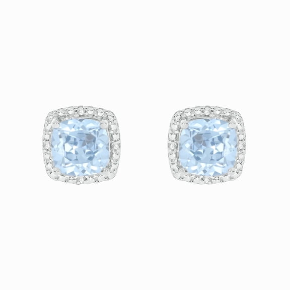 1/20 Ct, 925 Sterling Silver Cushion-Cut Blue Spinel and Diamond Halo Stud Earrings