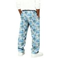 thumbnail image 3 of LNZGNM Baggy Boys Sweatpants Tropical Print Lounge Pants Athletic Joggers Drawstring Elastic Waist Open Bottom Trousers with Pockets for Daily Wear 3-15 Years, Cyan, 3 of 8