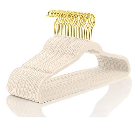 Perchas de terciopelo MIZGI Premium, paquete de 50 unidades, color marfil pesado