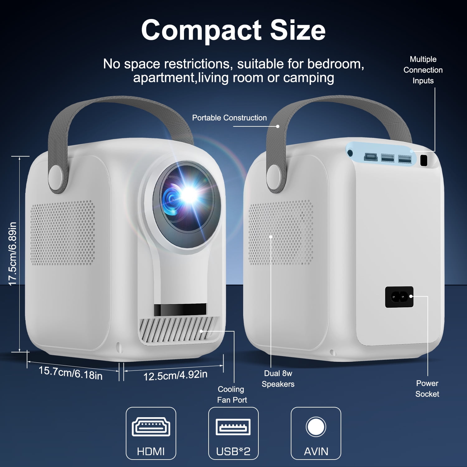 Portable Video Projector with WiFi and Bluetooth,1080P Supported,Electric Focus & Auto Keystone,Home Movie Projector for Bedroom,Wireless 300" Display