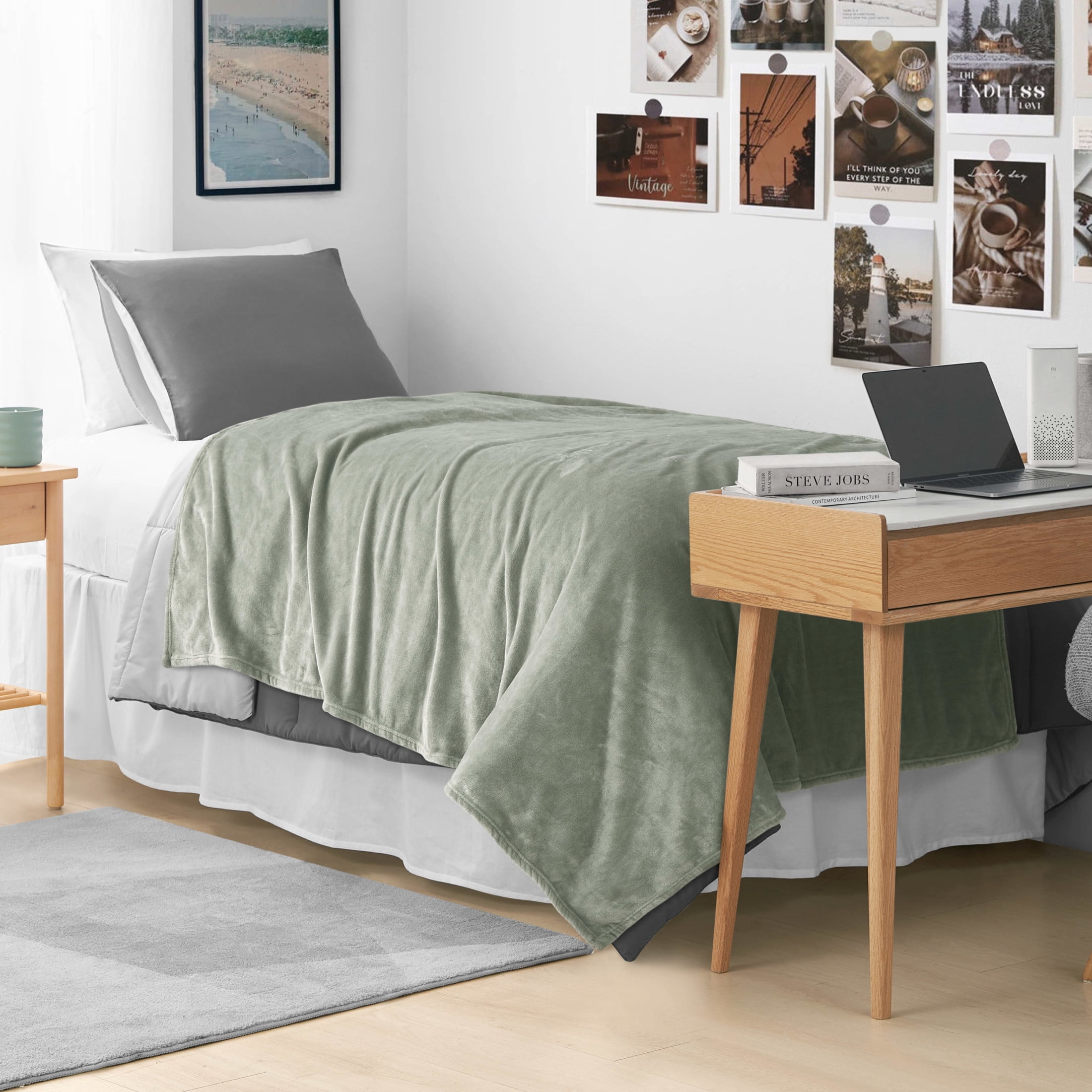 The Sheet Lab Solid Plush Microfiber Throw Blanket, Desert Sage Green, 50" x 70"