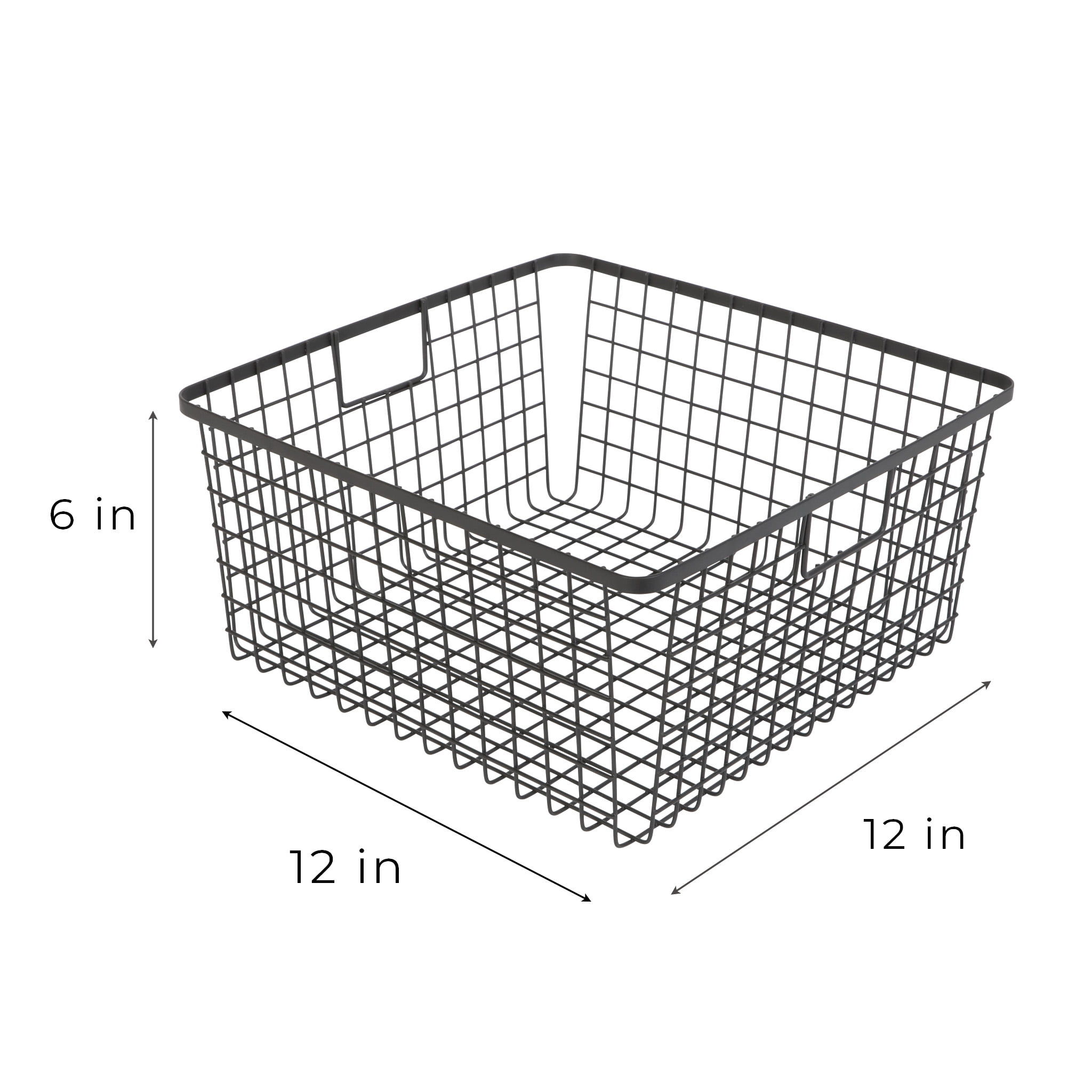 Smart Design Nestable Basket Organizer with Handles - 12 x 12 x 6 inch - Black - Set of 4