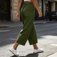 thumbnail image 6 of Usloyux Women's Straight Leg Capri Pants Elastic Waist with Pockets Casual Loose Fit Trousers for Summer Beach Party Bottoms, Army Green 2XL, 6 of 8