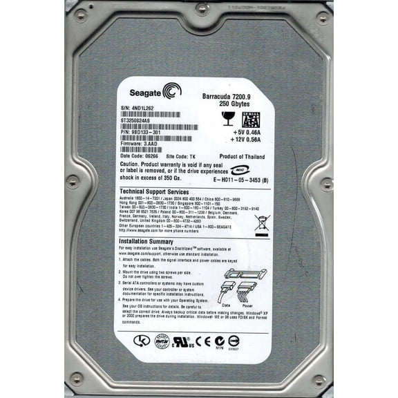 Seagate ST3250824AS P/N: 9BD133-301 F/W: 3.AAD 250GB TK
