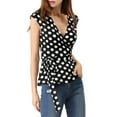 thumbnail image 4 of MODA NOVA Junior's V Neck Sleeveless Self Tie Wrap Front Dotted Top, 4 of 6