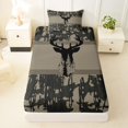 thumbnail image 3 of Castle Fairy Safari Deer Twin Sheets 3pcs,Vintage Camo Stripes Bedding,Dark Gray,1 Fitted Sheet, 1 Flat Sheet and 1 Pillowcase, 3 of 6