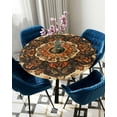 thumbnail image 5 of nqOlkjepod Retro Boho Flower Round Tablecloth, Fitted Table Cover with Elastic for 55"-60" Round Tables, Orange Multi Traditional Oriental Table Cloth Outdoor Dinning Party Waterproof Tablecloths, 5 of 6