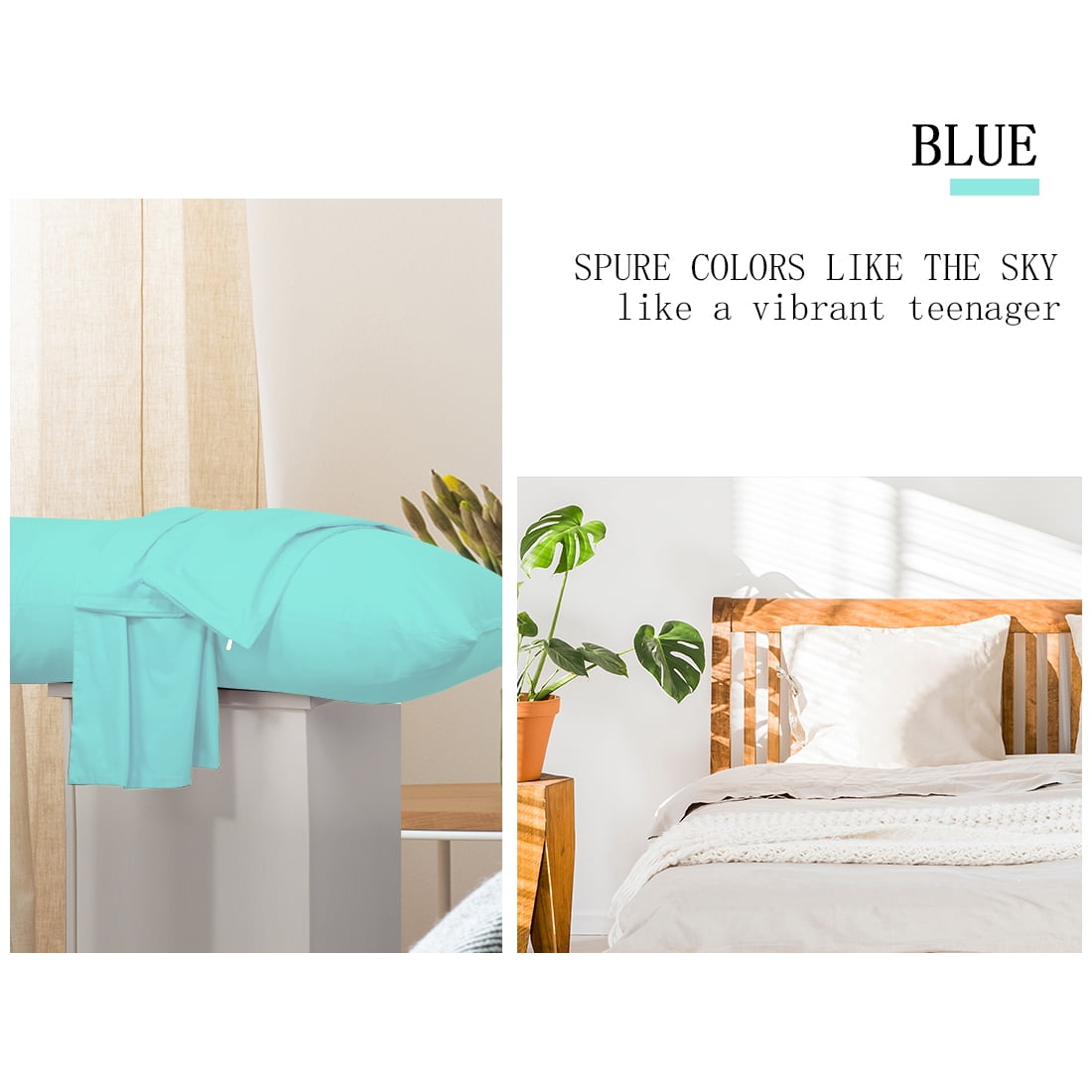 Unique Bargains Cotton Zippered Body Pillowcase Pillow Cover Cyan 20" x 48"