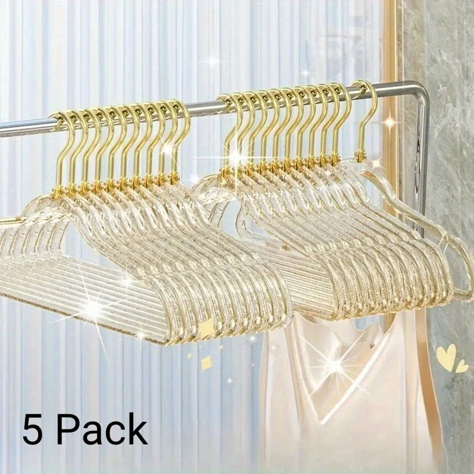 5 Pack Premium Heavy Duty Glitter Acrylic Hangers, Clear Invisible Clothes Hangers, Durable Plastic Clothes Hangers with Bling Glitter, Pants, Suits, Shirts, Skirts& Dress Clothes, Closet Organizer