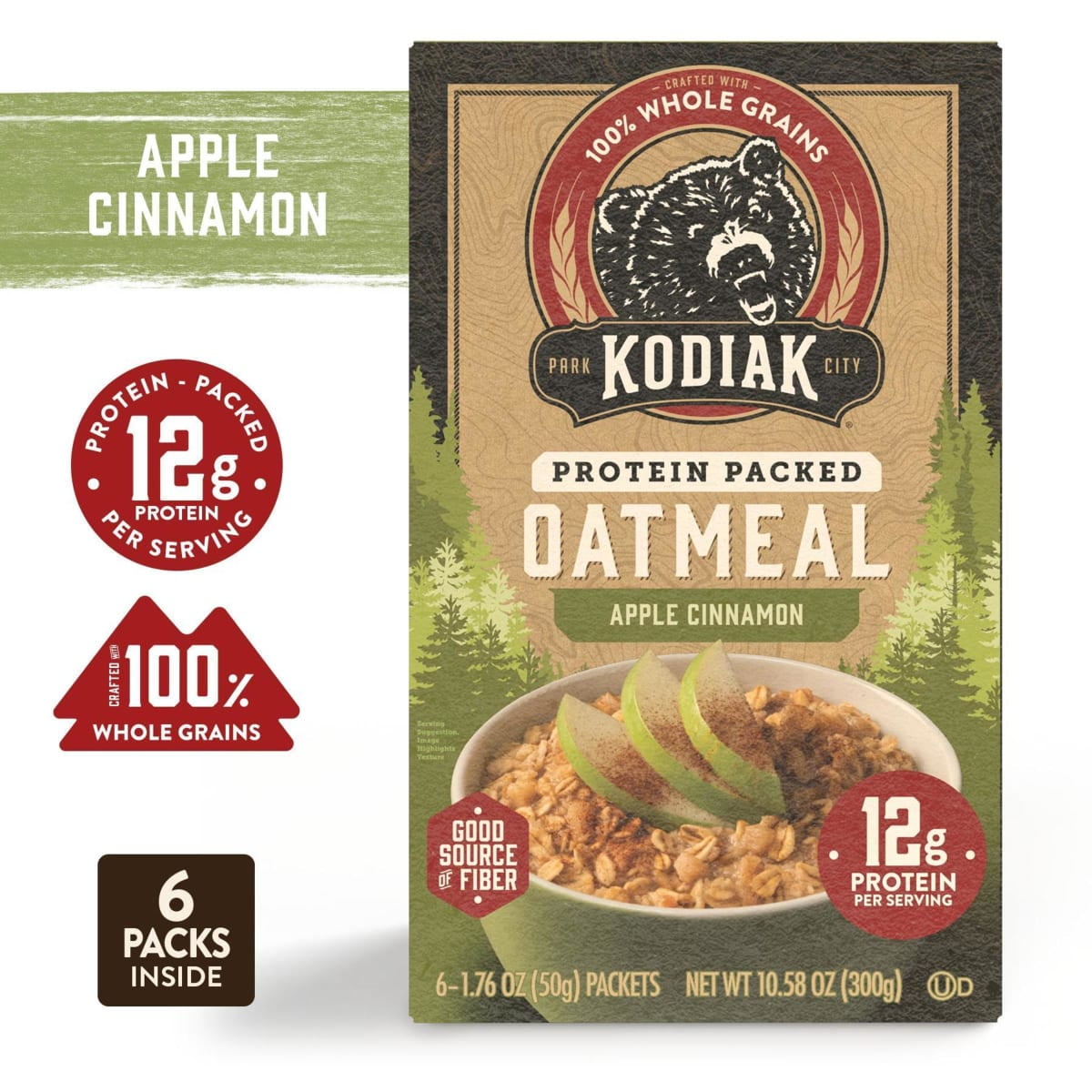 (3 pack) Kodiak Protein-Packed Apple Cinnamon Instant Oatmeal Packets, 1.76 oz (6 Count)