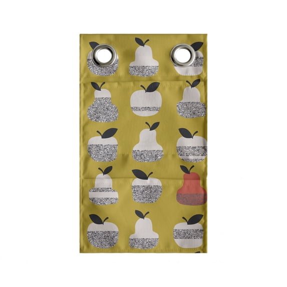 Fruit Hanging Pocket Organizer, Repetitive Pears Apples Leaves Pop Illustration, Printed Polyester Storage Bag with Pockets, 9" x 16", Khaki Multicolor