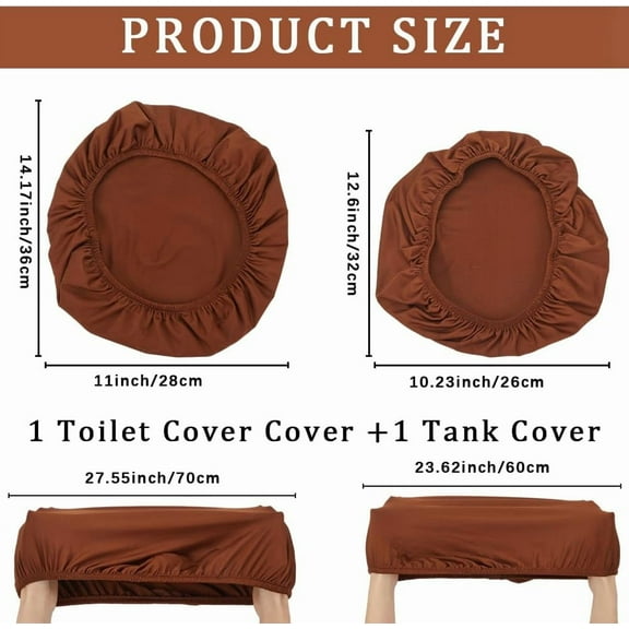 Velvet Toilet Lid Covers Set Bathroom Seat Covers Toilet Tank Cover Soft Non Slip Adjustable Machine Washable Dustproof Fits Round Elongated Oblong Toilet Lids for Home Decor 14.17x11 Inch