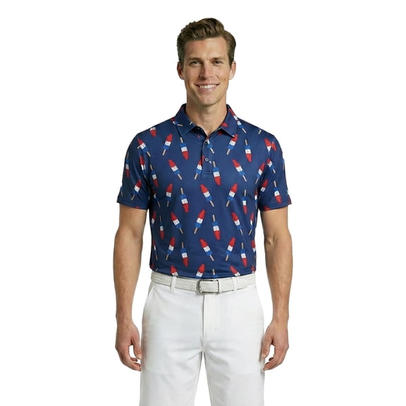 Birdie Bound Men's and Big & Tall Firecracker Popsicle Print Polo Top, Sizes XS-4XLT