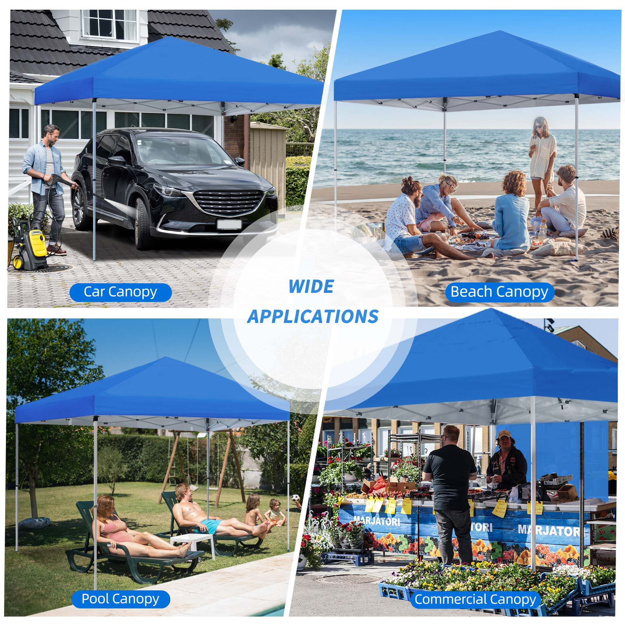 Uforic 10 ft x 10 ft Easy Pop up Outdoor Canopy Tent with 1 Removable Sidewall, Blue