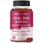 Hair Skin and Nails Gummies with Biotin (6000mcg), Collagen & PABA - Hair, Skin, and Nails Vitamins for Women and Men - Supports Hair Growth, Stronger Nails, Healthy Skin - 30 Servings