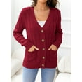 thumbnail image 3 of CALIPESSA Womens Cable Knit Red Cardigan Button Front Casual Loose Long Sleeve Solid Sweater Outwear With Pocket For Fall Winter S, 3 of 5