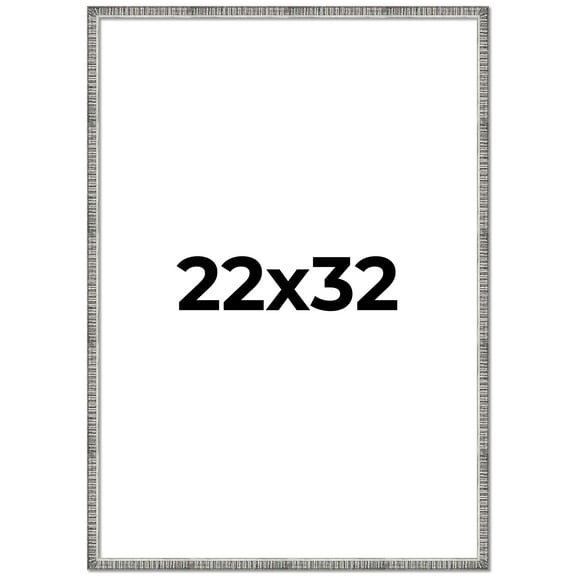 22x32 Frame Silver Grey Distressed Solid Wood Picture Frame | 0.75 Inch Moulding Width | Interior
