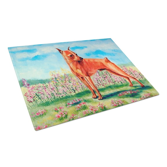 Caroline's Treasures Min Pin Glass Cutting Board Large