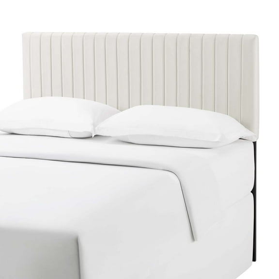 Contemporary Modern Urban Designer Bedroom King Size Headbaord, Velvet Fabric, Ivory White