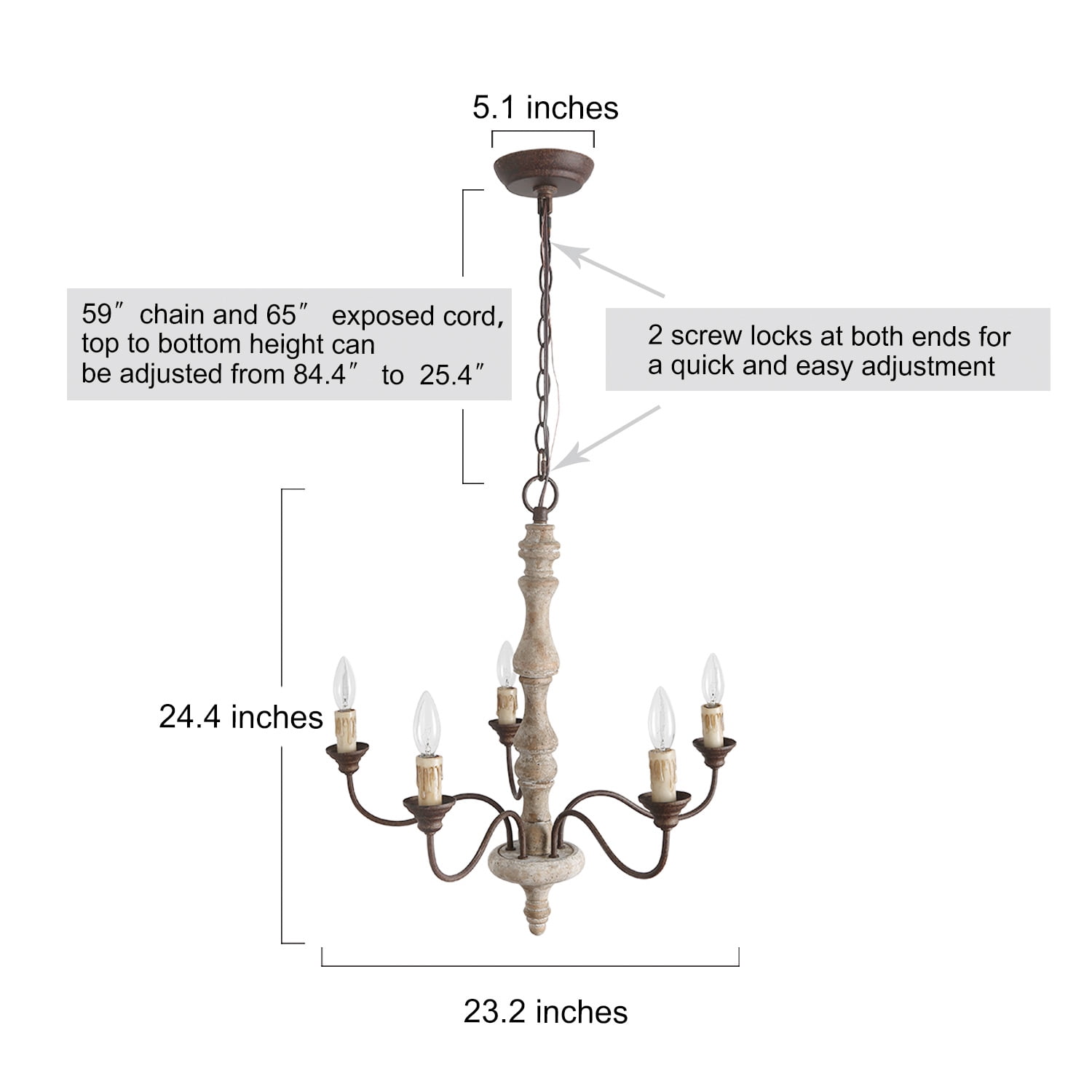LNC 5-Light Farmhouse Bronze Candle Style  Antique Wood Chandelier