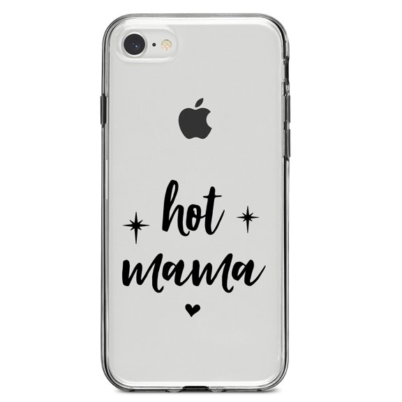 DistinctInk Clear Shockproof Hybrid Case for iPhone 7 8 SE (2020 Model) 4.7" Screen TPU Bumper Acrylic Back Tempered Glass Screen Protector - Hot Mama - Stars, Heart