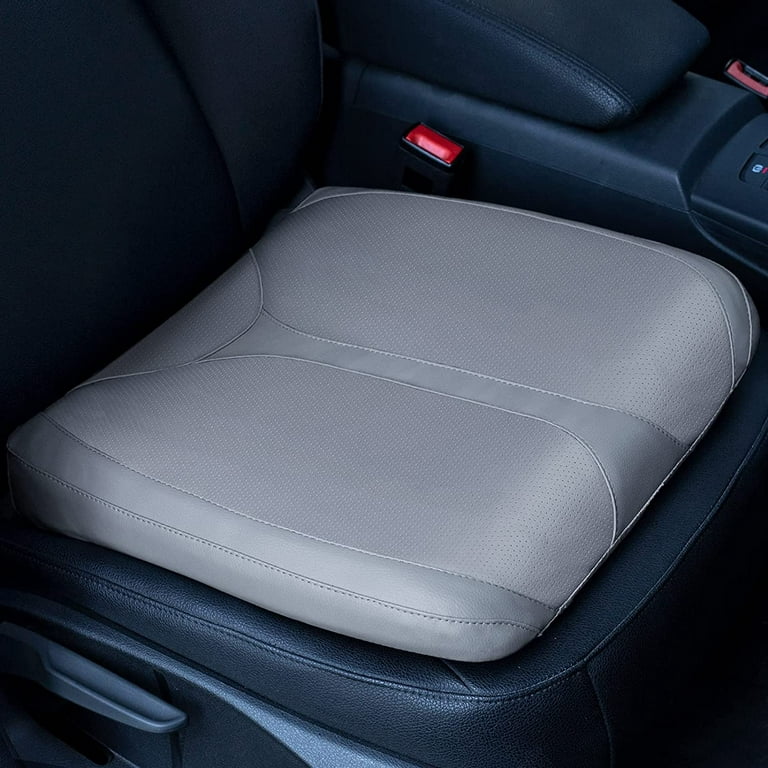 QYILAY Leather Memory Foam Car Heightening Seat Cushion for Short People  Driving,Gray