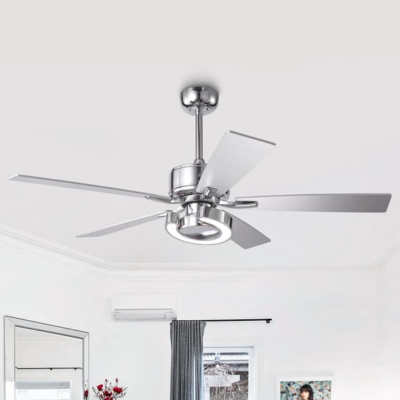 Parrot Uncle Modern 52" 5-Blade 3-CCT LED Ceiling Fan with Remote, Chrome Double-Sided Blades Ceiling Fan
