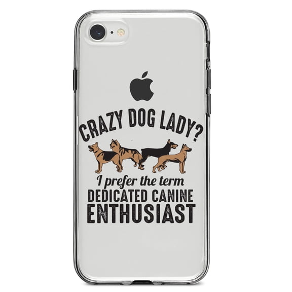 DistinctInk Clear Shockproof Hybrid Case for iPhone 7 8 SE (2020 Model) 4.7" Screen TPU Bumper Acrylic Back Tempered Glass Screen Protector - Crazy Dog Lady? Canine Enthusiast