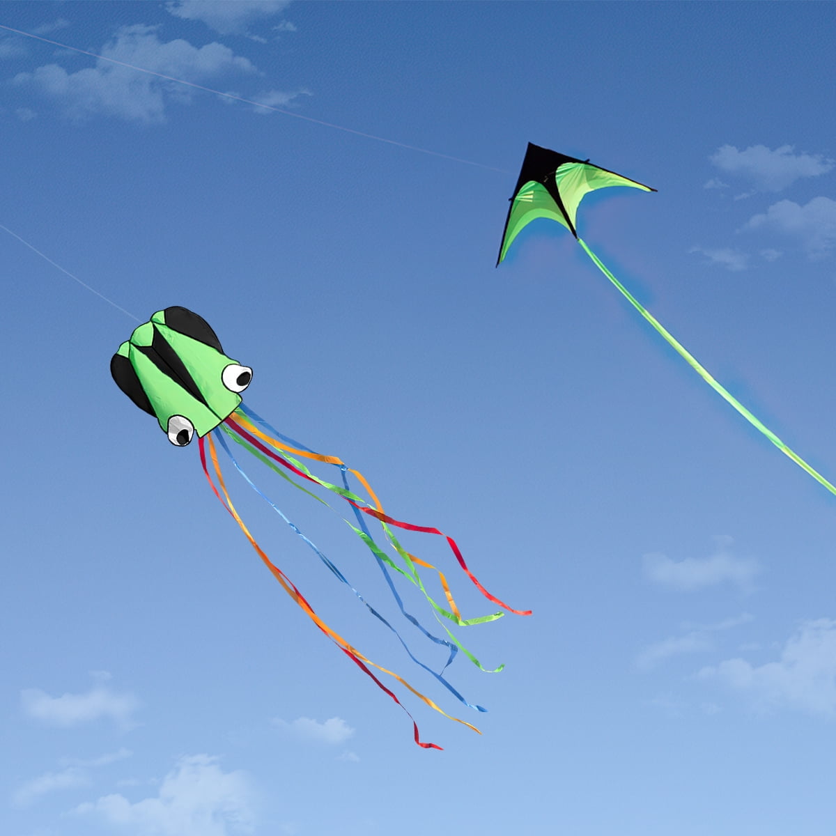 Kepooman Large Green Octopus Kite & Green Delta Kite with Tail & Lines, 2 Pack Easy Flyer Kites for Family Outdoor Game Activities Kepooman Large Green Octopus Kite & Green Delta Kite with Tail & Lines, 2 Pack Easy Flyer Kites for Family Outdoor Game Activities