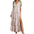 thumbnail image 2 of Summer Sleeveless V-neck Floral Printing Flared Ruffle Long Maxi Dress, 2 of 6
