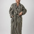 thumbnail image 2 of Mens Bathrobe Thickened Long Coral Velvet Long Sleeve Stripe Sleepwear,Black,L, 2 of 3