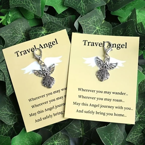 2pcs Travel Angel Mini Charm Keychain Set with Inspirational Card - Durable Fantasy Gift for Graduation, Goodbye, Holidays & Encouragement