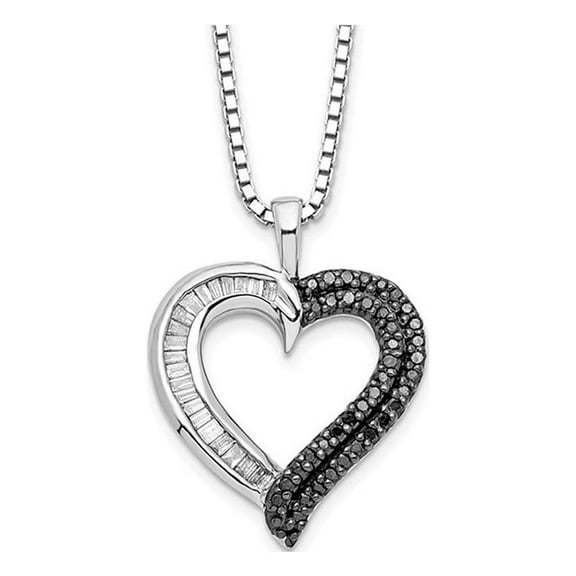 1/4 Carat (Ctw) Black & White Diamond Heart Pendant Necklace in Sterling Silver with Chain