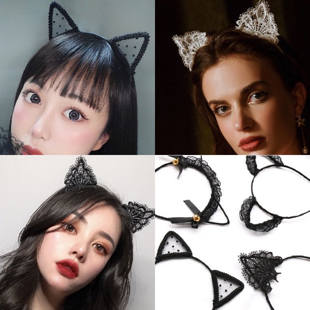 5 uds diadema con orejas de gato encaje diamantes de imitación cristal lentejuelas 5 estilos diadema diadema accesorios para el cabello mujeres niñas para fiesta disfraces fiesta Cosplay